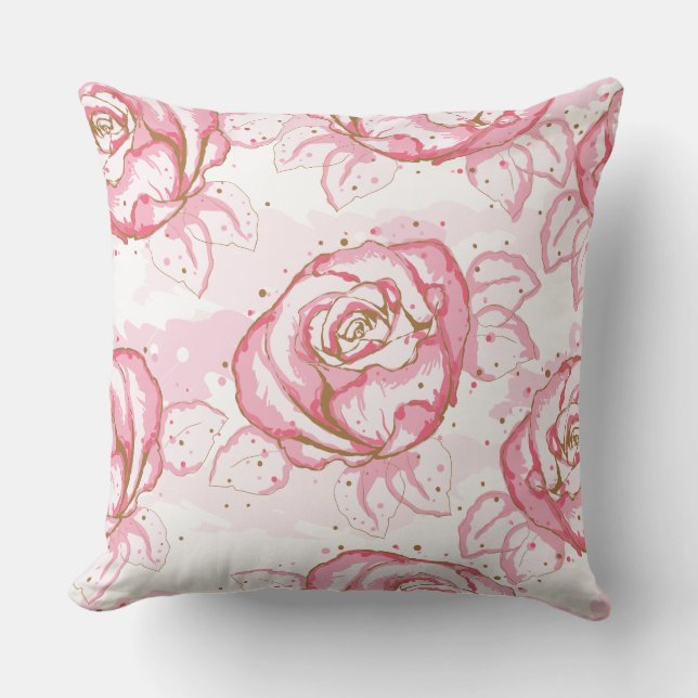 Rosa Aquarellfarben Rose auf weißem Wash Throw Kis Kissen (Vorderseite)