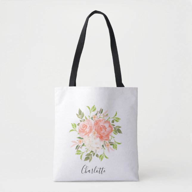 Rosa Aquarellfarben Rose Bezeichnung Totbeutel (Vorderseite)