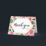 Rosa Aquarellfarben Rose Blumenzehen Dankeskarte<br><div class="desc">Vielen Dank mit dieser eleganten rosa Rosen Dankeschön Karte. Es ist mit Aquarellpinken und rote Rosen,  Blattwerk und einem vergoldeten Rahmen aus Imitat mit skurriler moderner Kalligraphie ausgestattet. Diese rosa Blumenkarte ist ideal für Hochzeiten,  Duschen und andere Veranstaltungen. Personalisieren Sie diese,  indem Sie Ihren Namen und Ihre Nachricht hinzufügen.</div>
