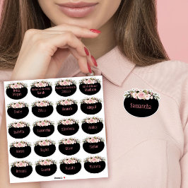 Rosa Aquarellfarben Rose Brautparty Name Tag Aufkleber