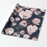 Rosa Aquarellfarben Rose Dunkles Navy Blue Floral Geschenkpapier<br><div class="desc">Packpapier</div>