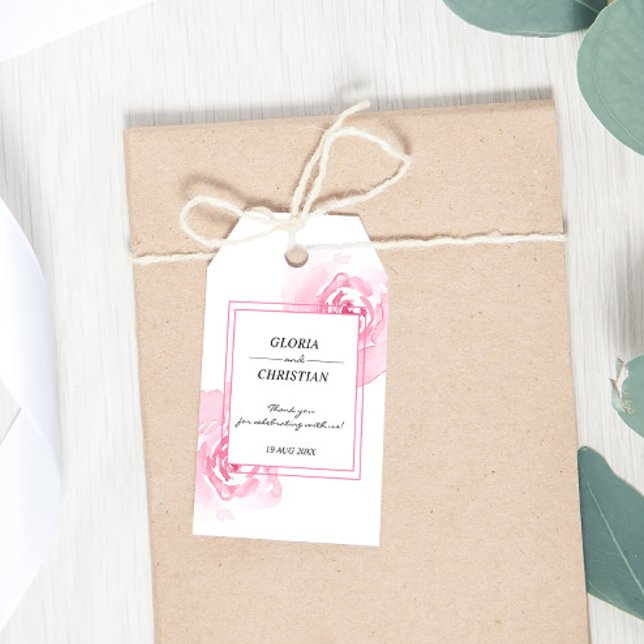 Rosa Aquarellfarben Rose Gastgeschenk Hochzeit und Geschenkanhänger (Von Creator hochgeladen)