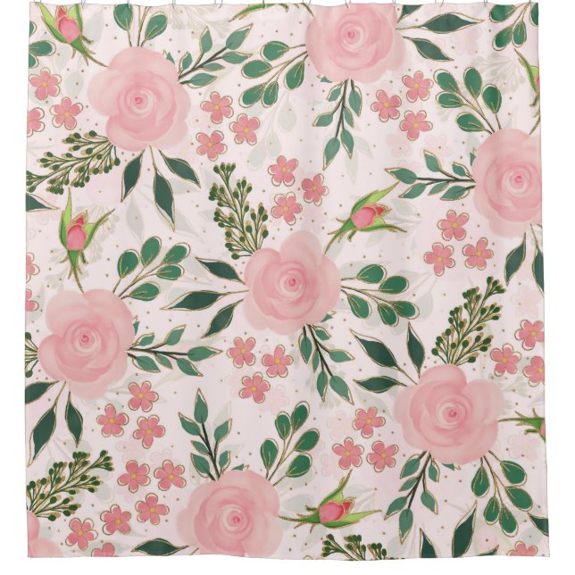 Rosa Aquarellfarben Rose Gold Kontur Design Duschvorhang (Vorderseite)