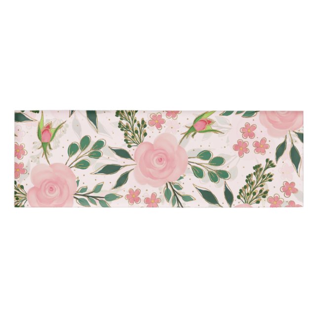 Rosa Aquarellfarben Rose Gold Kontur Design Namenschild (Vorderseite)