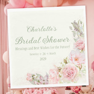 Rosa Aquarellfarben Rose Grün Brautparty Serviette