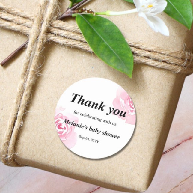 Rosa Aquarellfarben Rose Kinderdusche Rundaufklebe Runder Aufkleber (Von Creator hochgeladen)