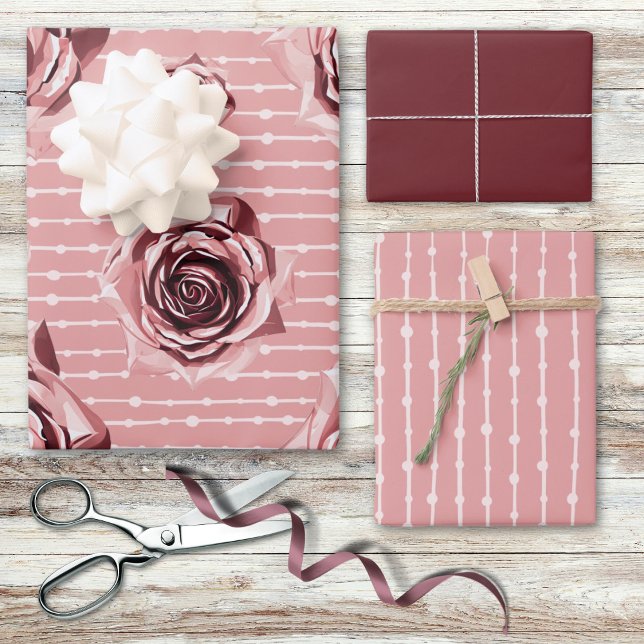 Rosa Aquarellfarben Rose Linien und Punkte Multi Geschenkpapier Set (Von Creator hochgeladen)