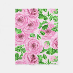 Rosa Aquarellfarben-Rose mit Blätter und Knospen-P Fleecedecke