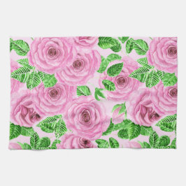 Rosa Aquarellfarben-Rose mit Blätter und Knospen-P Handtuch