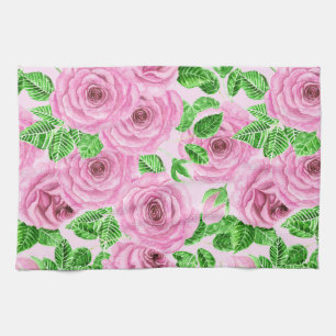 Rosa Aquarellfarben-Rose mit Blätter und Knospen-P Handtuch