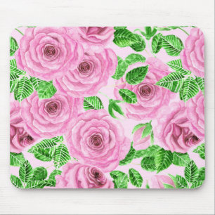 Rosa Aquarellfarben-Rose mit Blätter und Knospen-P Mousepad
