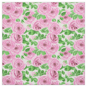Rosa Aquarellfarben-Rose mit Blätter und Knospenmu Stoff