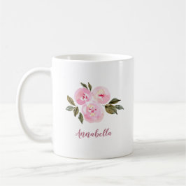 Rosa Aquarellfarben-Rose mit Namensgeschenk Kaffeetasse