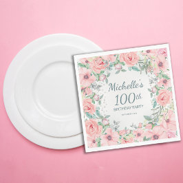 Rosa Aquarellfarben Rose Perlen 100. Geburtstag Serviette