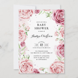 Rosa Aquarellfarben Rose Rahmen Kinderdusche Einladung