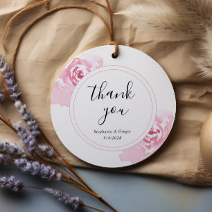 Rosa Aquarellfarben Rose Runde Liebesmarken Geschenkanhänger