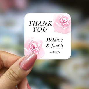 Rosa Aquarellfarben Rose Rundkleber Quadratischer Aufkleber