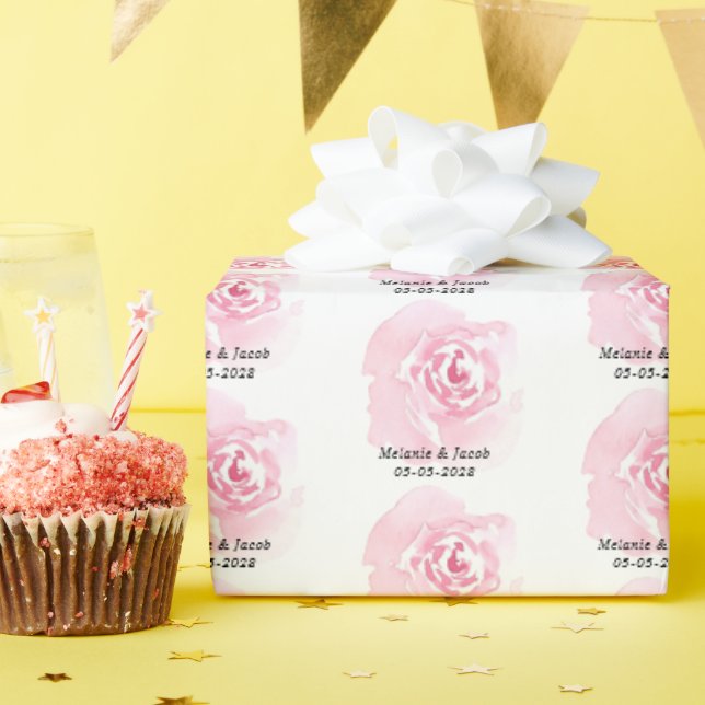 Rosa Aquarellfarben-Rose zum Hochzeitszerkleinern Geschenkpapier (Geburtstagsparty)