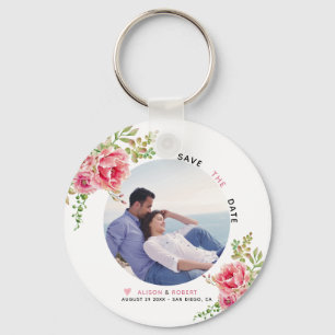 Rosa Aquarellfarben, Salbei-Grün-Blätter, Foto Schlüsselanhänger