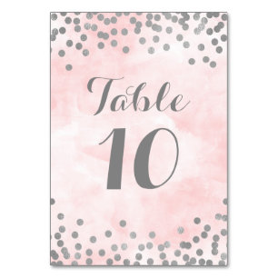 Rosa Aquarellfarben Silver Confetti Tischnummer Ca