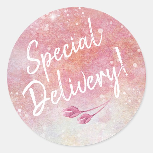 Rosa Aquarellfarben Sonderlieferungen Umschlag Auf Runder Aufkleber (Vorderseite)