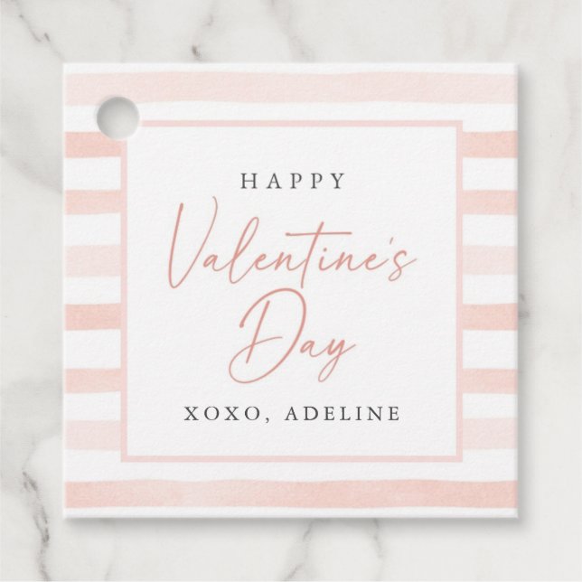 Rosa Aquarellfarben Stripte Valentinstage Geschenkanhänger (Vorderseite)