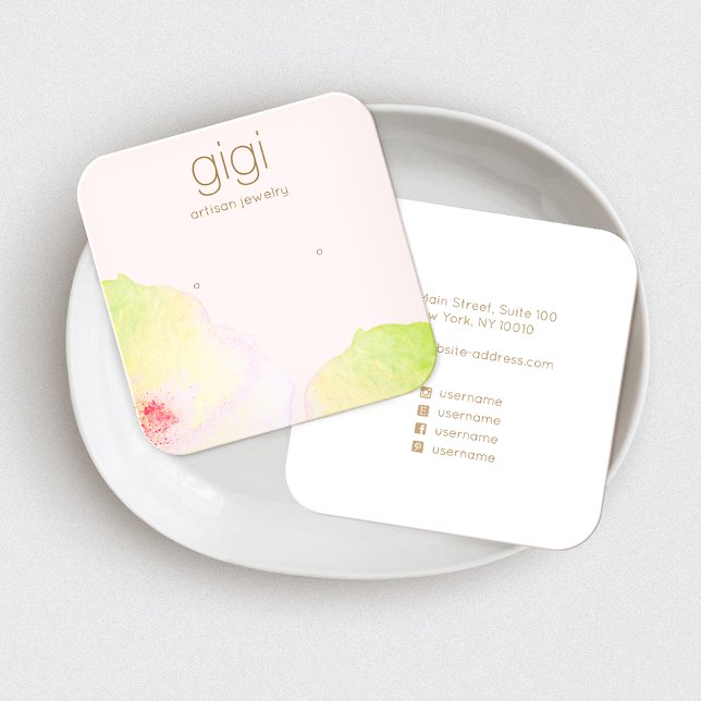 Rosa Aquarellfarbenstube Ohrring Display-Holder Quadratische Visitenkarte (Von Creator hochgeladen)