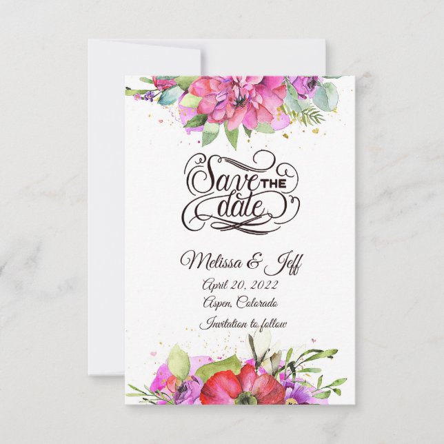 Rosa Aquarellflora Save the Date Einladung (Vorderseite)