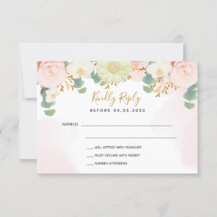 Rosa Aquarellflorale, weiß Hochzeit RSVP Karte
