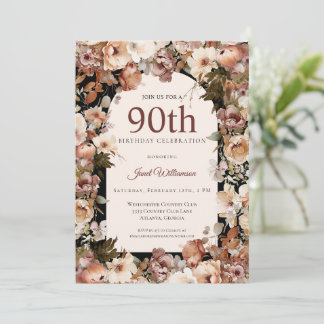 Rosa Aquarellgarten Blumengarten 90. Geburtstag Einladung