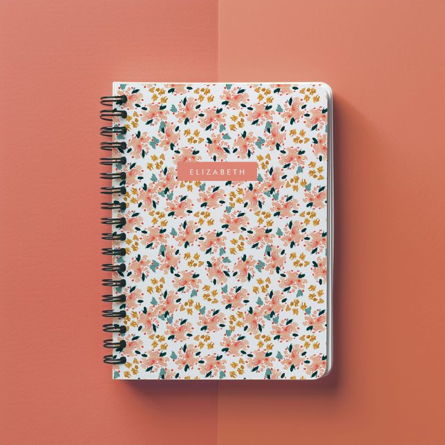 Rosa Aquarellgarten Personalisiert Notizblock (Pink watercolor floral garden personalized notebook.)