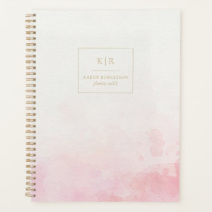 Rosa Aquarellgold gerahmter Monogramm-Planer Planer