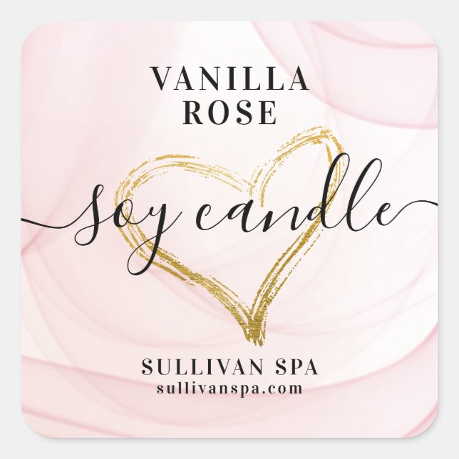 Rosa Aquarellgoldfolie Herz Sojakultur Etikett Quadratischer Aufkleber (Vorderseite)