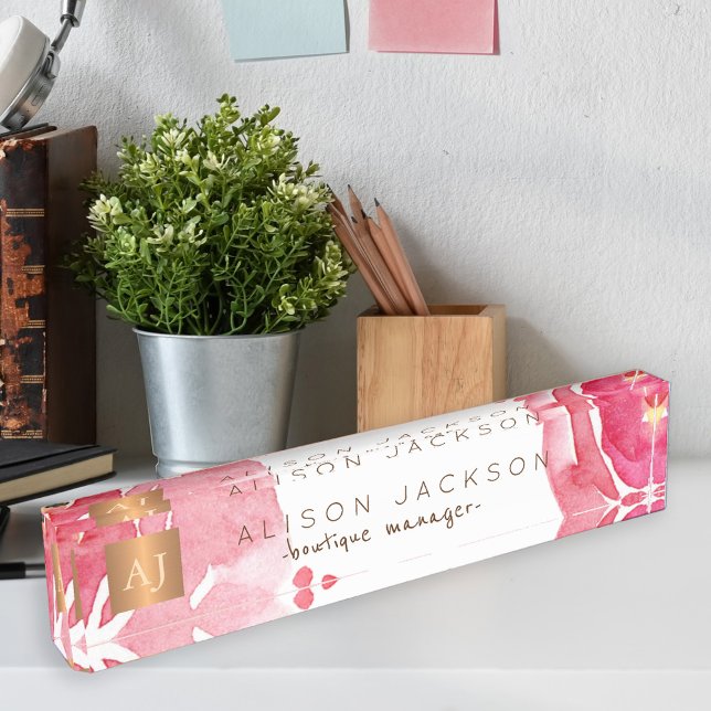 Rosa Aquarellgoldkupfer mit Monogramm Namensplakette (Von Creator hochgeladen)