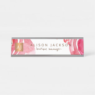 Rosa Aquarellgoldkupfer mit Monogramm Schreibtischnamensplakette