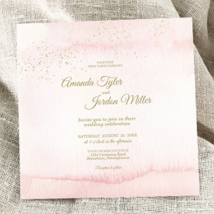 Rosa Aquarellgoldtafel Square Hochzeit Einladung