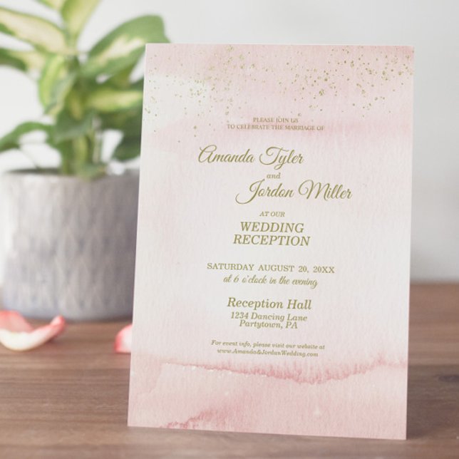 Rosa Aquarellgoldverheiratung Einladung (Von Creator hochgeladen)