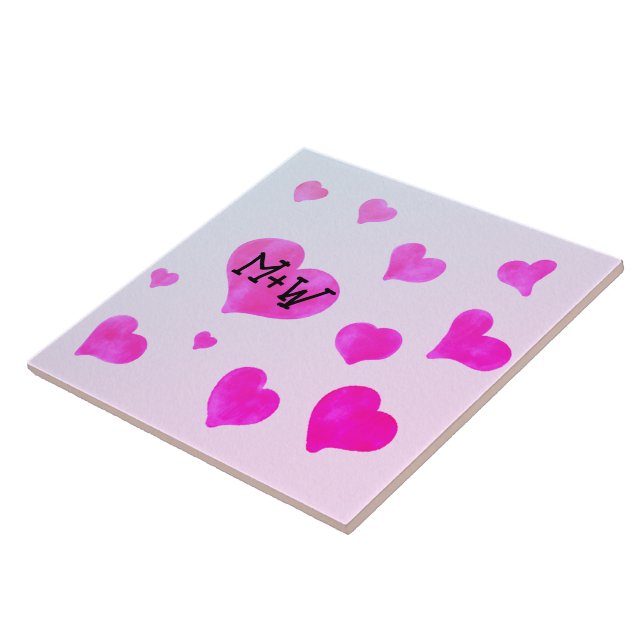 Rosa Aquarellherzen Eigene Namensinitialen Fliese (Seite)