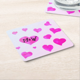 Rosa Aquarellherzen Eigene Namensinitialen Rechteckiger Pappuntersetzer