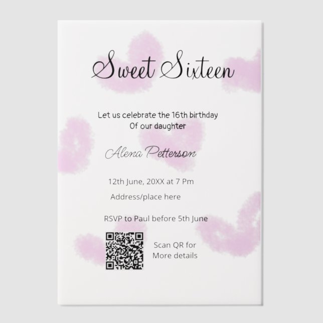 Rosa Aquarellherzen QR 16 . Geburtstag Geburtstag (Vorderseite)