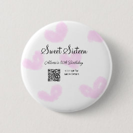 Rosa Aquarellherzen QR 16 . Geburtstag Geburtstag Button