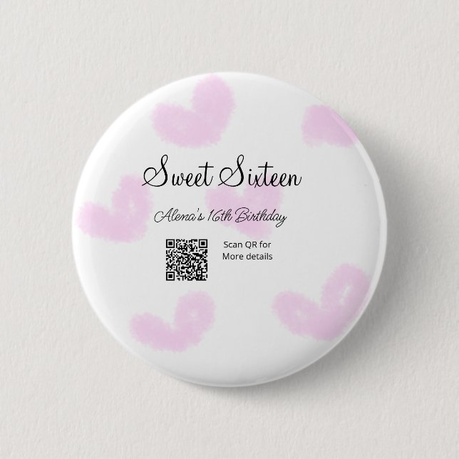 Rosa Aquarellherzen QR 16 . Geburtstag Geburtstag Button (Vorderseite)