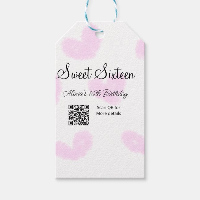 Rosa Aquarellherzen QR 16 . Geburtstag Geburtstag Geschenkanhänger (Vorderseite)