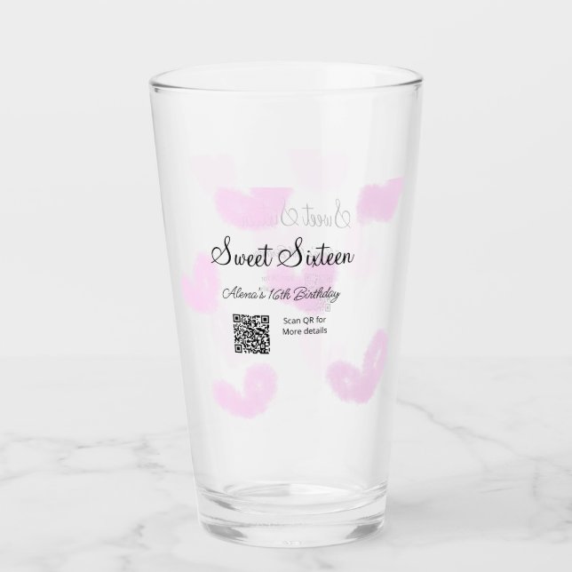 Rosa Aquarellherzen QR 16 . Geburtstag Geburtstag Glas (Vorderseite)