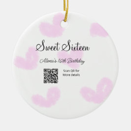 Rosa Aquarellherzen QR 16 . Geburtstag Geburtstag Keramik Ornament