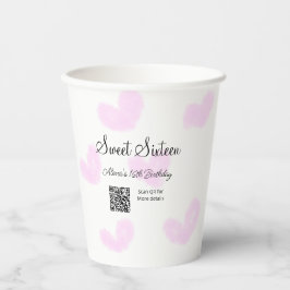 Rosa Aquarellherzen QR 16 . Geburtstag Geburtstag Pappbecher
