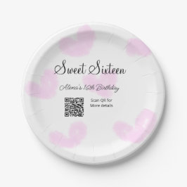 Rosa Aquarellherzen QR 16 . Geburtstag Geburtstag Pappteller