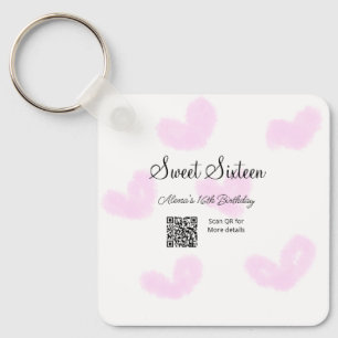 Rosa Aquarellherzen QR 16 . Geburtstag Geburtstag Schlüsselanhänger