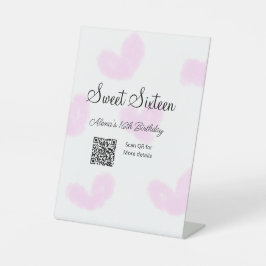 Rosa Aquarellherzen QR 16 . Geburtstag Geburtstag Sockelschild