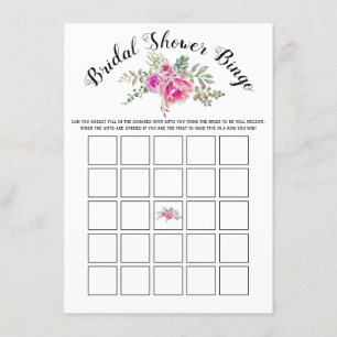 Rosa Aquarellkarte Blume Bridal Bingo Spielkarte Begleitkarte
